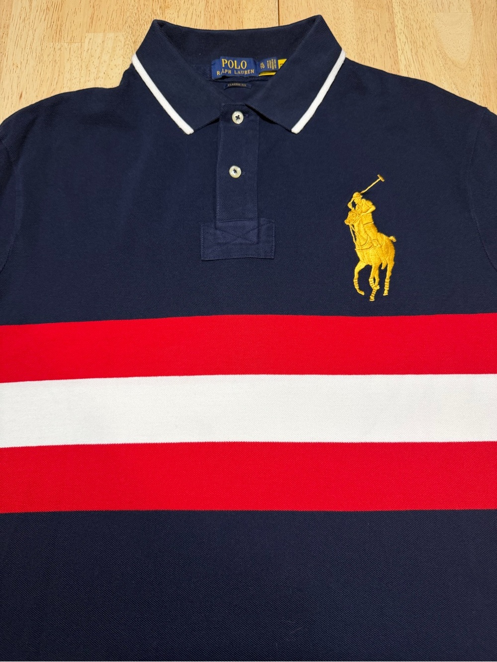 Polo Ralph Lauren Big Pony Embroidered Blue Red Shirt Short Sleeve Mens XL